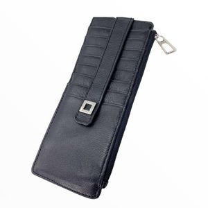 Lodis Black Leather Long Card Wallet with Zip